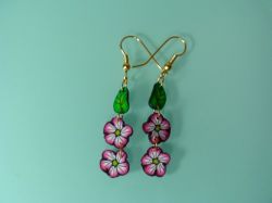E013 Double Pink Flower Earrings